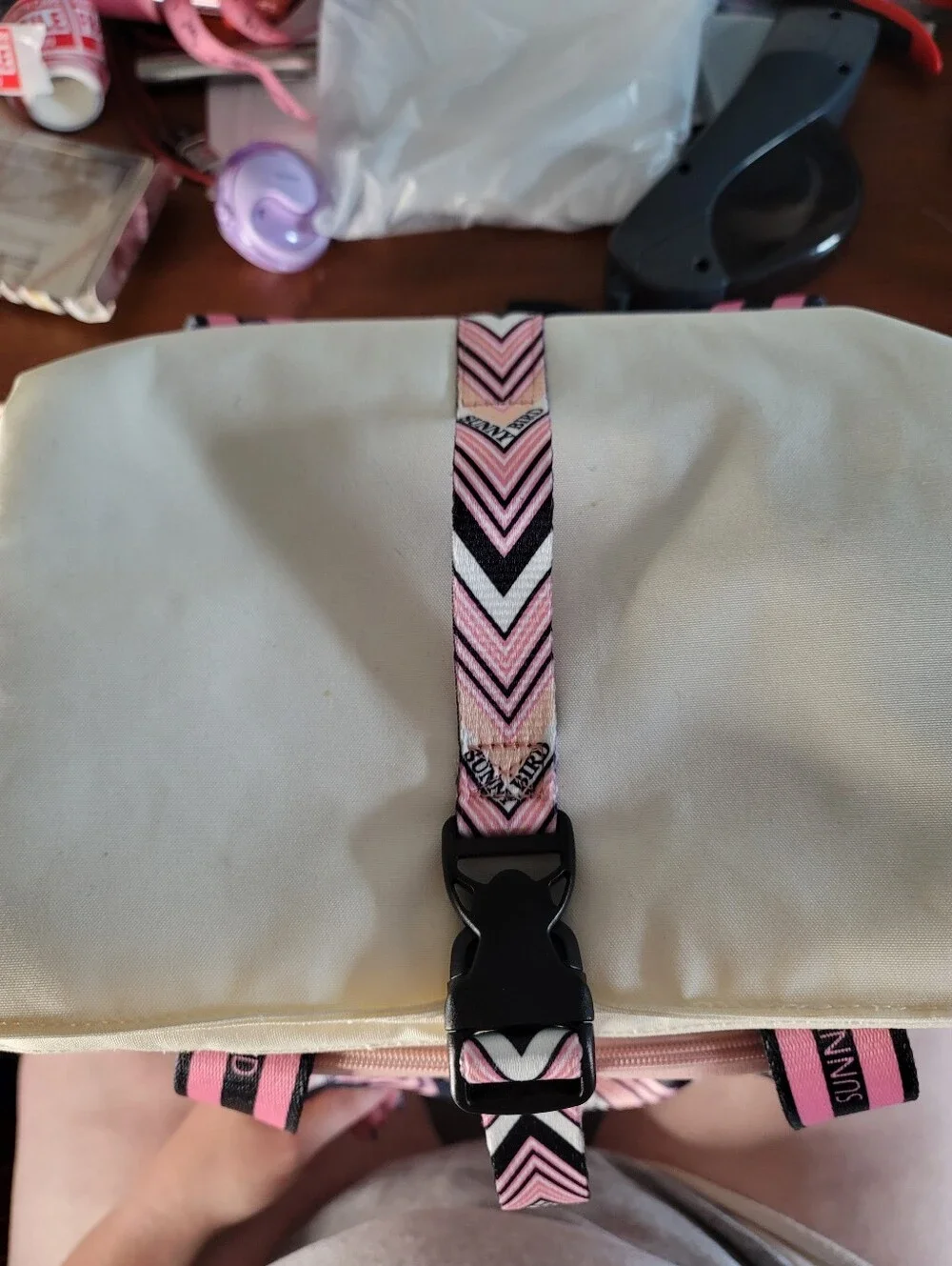 SUNNY BIRD Dual Compartment Insulated Lunch Bag (Pink & Cream)